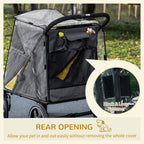 PawHut One-Click Foldable Pet Travel Stroller with Rain Cover, Cat Dog Pushchair with Universal Front Wheels, Shock Absorber, Storage Bags, Mesh Window, Safety Leash for Large and Medium Dogs (Grey)