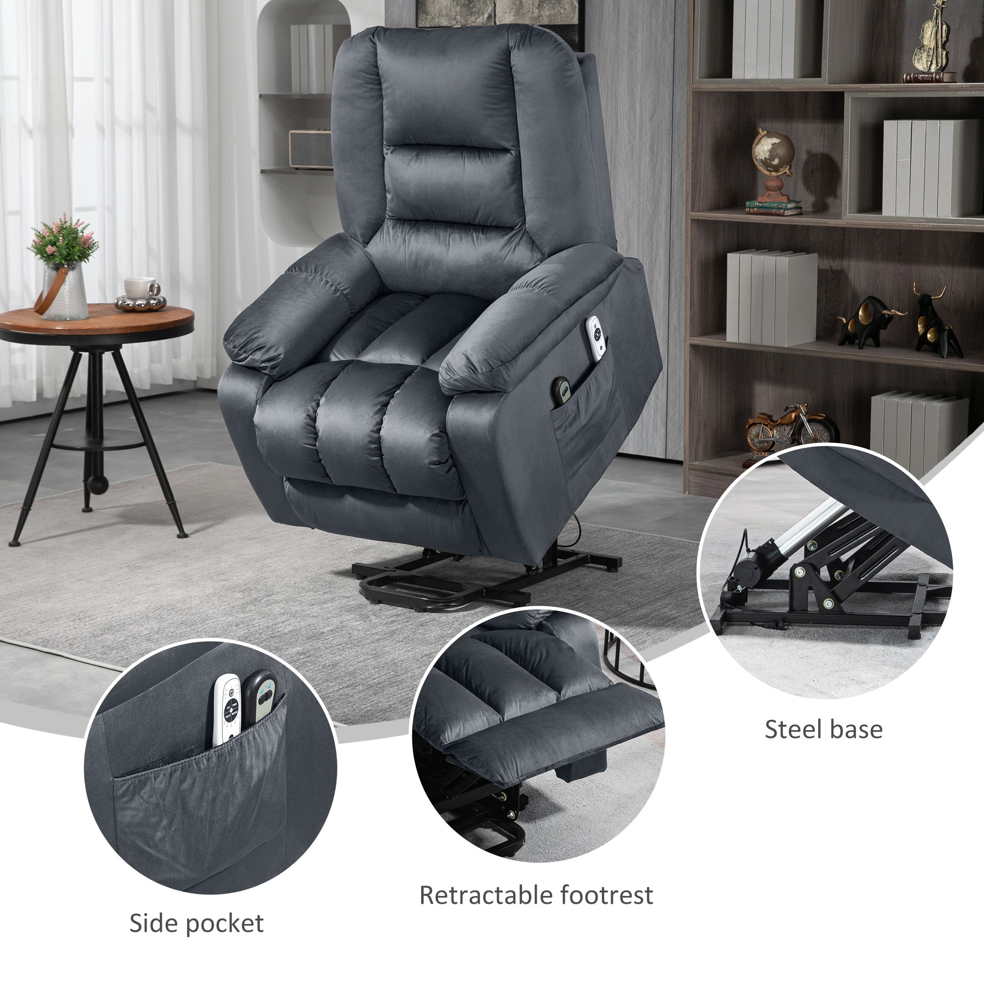 HOMCOM Leathaire Eight Massage Point Armchair, with Heat and Reclining Back - Grey