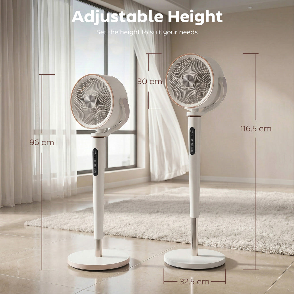 20dB Silent Standing Fan, 70°+90° Auto Oscillating Fan with 12 Speeds, LED Light, Air Circulator, Remote Control, 12H Timer, for Bedroom, 46 Inch, White