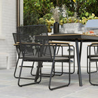 Outsunny 6 Seater Garden Dining Set with Soft Cushions, Rattan Backrest, Rectangular Plastic Top, Garden Furniture Set, Outdoor Dining Table and Chairs for Patio, Balcony, Poolside, Nature Wood Finish