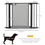 PawHut Pressure Fit Safety Gate, for Staircases, Hallways, Doorways w/ Extensions Kit, 75-103CM Adjustable Width - Black