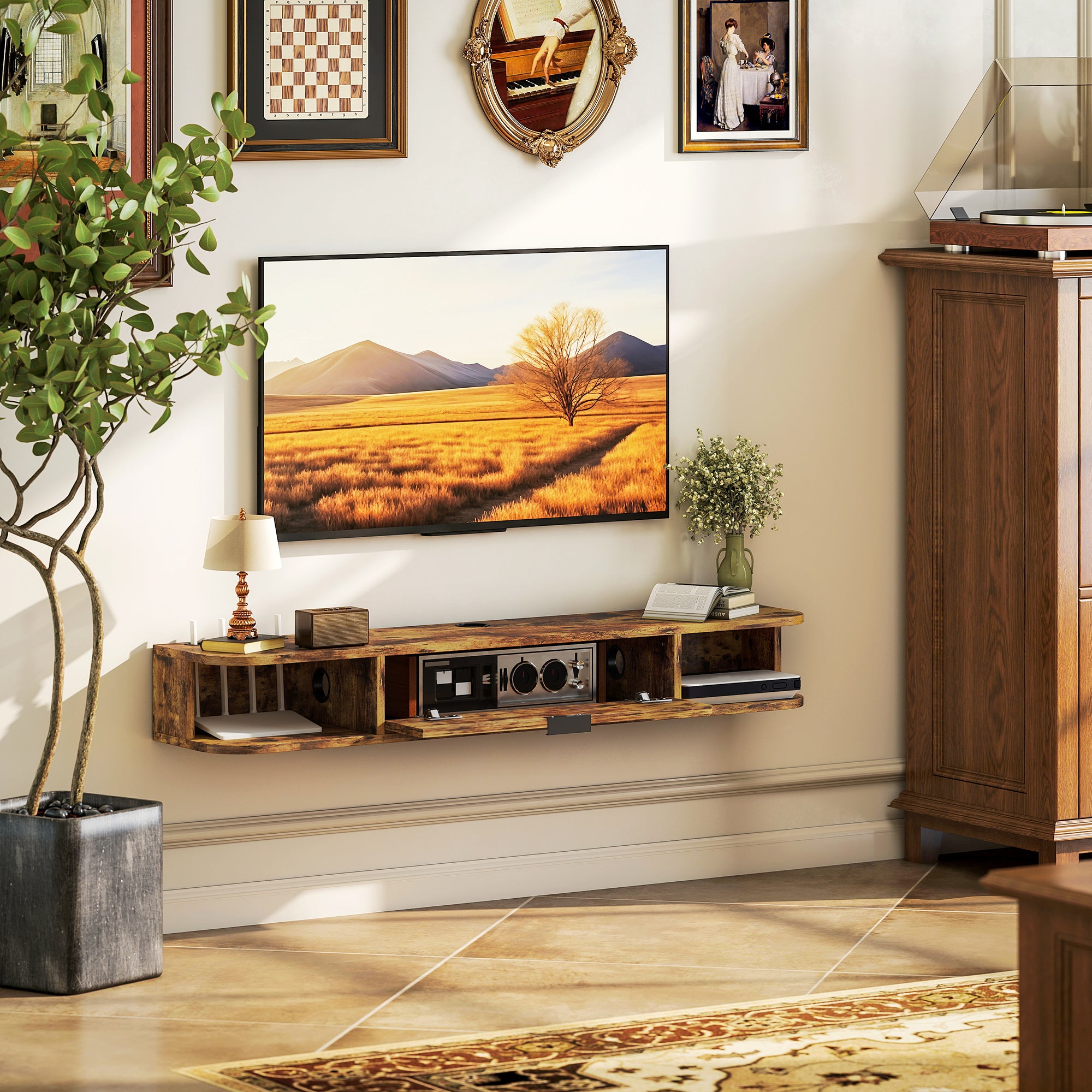 120 cm Floating TV Unit for TVs up to 50 Inch - Rustic Brown