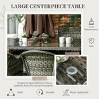 Outsunny Seven-Piece Rattan Dining Set with Tempered Glass Table Top and Parasol Hole - Grey