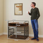 PawHut Dog Crate Furniture, Dog Cage with Rotatable Feeding Station and Storage Shelves, End Side Table Indoor Pet Kenne