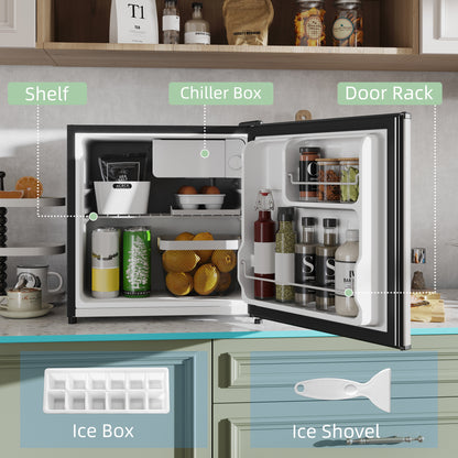 46 Litre Table Top Mini Fridge, Small Fridge with Ice Box, Reversible Door, Adjustable Temperature and Legs for Bedrooms, Home Office, Silver Tone