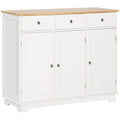HOMCOM Sideboard with Rubber Wood Top, Modern Storage Cabinet with 3 Adjustable Shelves, White