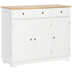 HOMCOM Sideboard with Rubber Wood Top, Modern Storage Cabinet with 3 Adjustable Shelves, White