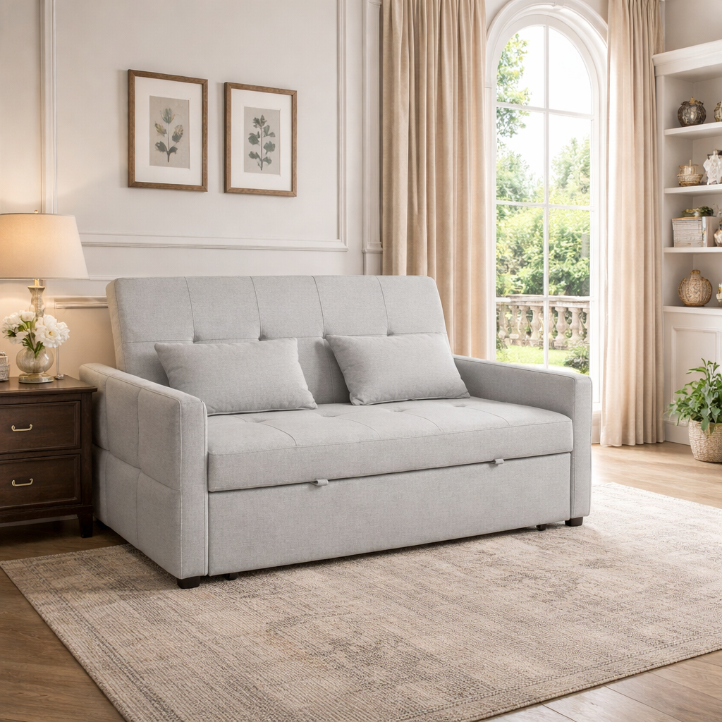 Three-Way Two-Seater Sofa Bed - Light Grey