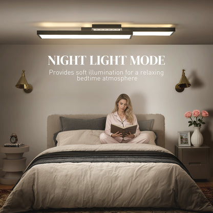 LED Ceiling Light, Modern Dimmable Ceiling Light with Wall Switch & Remote Control, Flush Mount Fixture Lamp with 3000-6000K Colour Temperatures for Living Room, Bedroom, Black