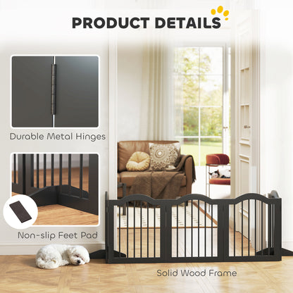 PawHut Wooden Foldable Dog Gate Panel Pet Fence Freestanding Safety Barrier for the House, Doorway, Stairs (Black)