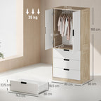 Modern Clothes Storage Cupboard Unit, 3 Drawer 2 Door Wardrobe with Hanging Rod, Oak
