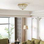 Crystal Chandelier Ceiling Light with 168 Octagonal Beads, Vintage 2-Light Flush Mount Ceiling Light for Living Room, Bedroom, Hallway, Dining Room, Gold Tone