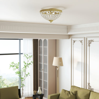 Crystal Chandelier Ceiling Light with 168 Octagonal Beads, Vintage 2-Light Flush Mount Ceiling Light for Living Room, Bedroom, Hallway, Dining Room, Gold Tone