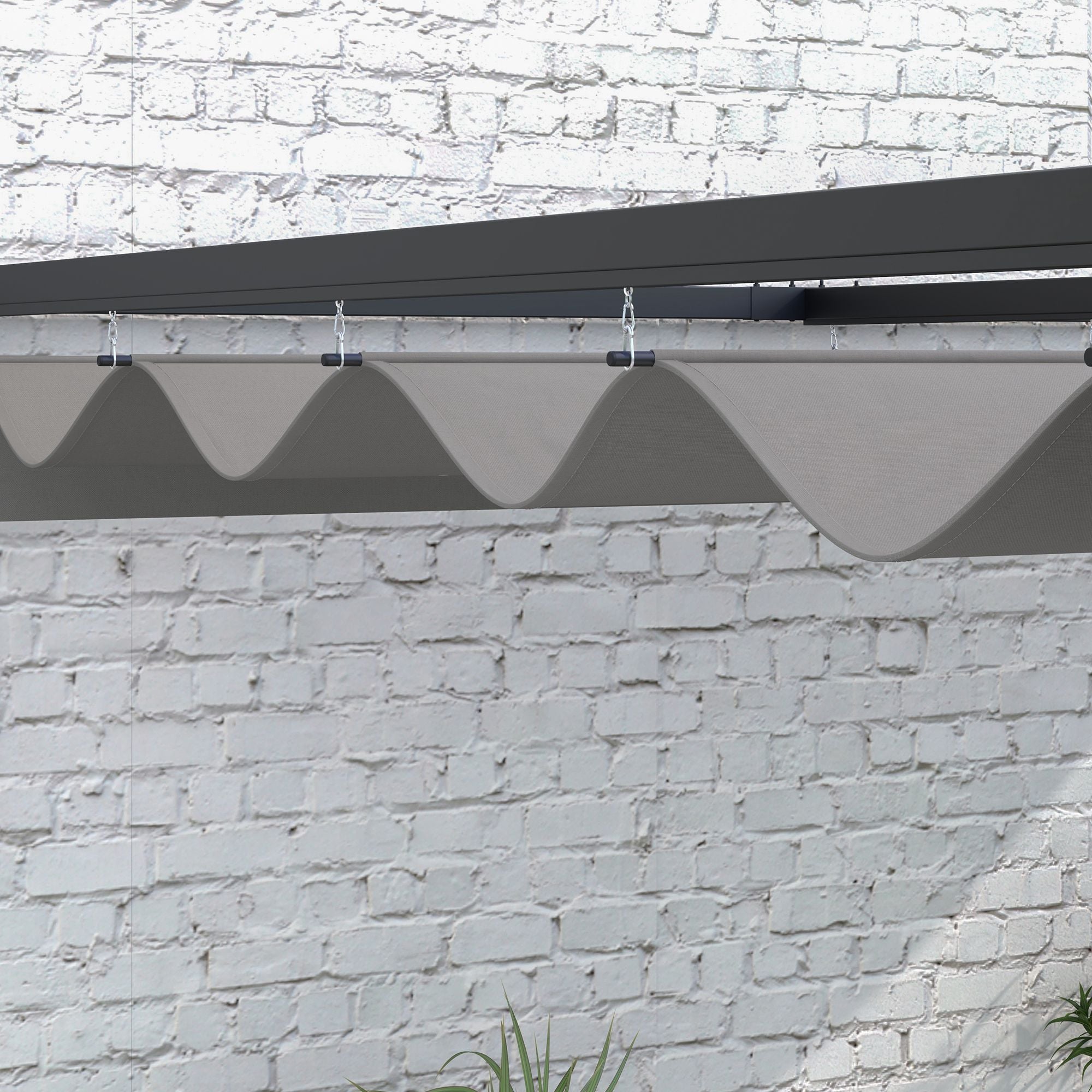 Outsunny 3 x 4m Lean To Steel Pergola with Moving Fabric Canopy - Dark Grey