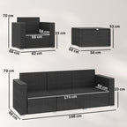 Outsunny 5 Seater Rattan Garden Furniture Set with Wide Armrests, Cushions, Pillows for Patio, Dark Grey
