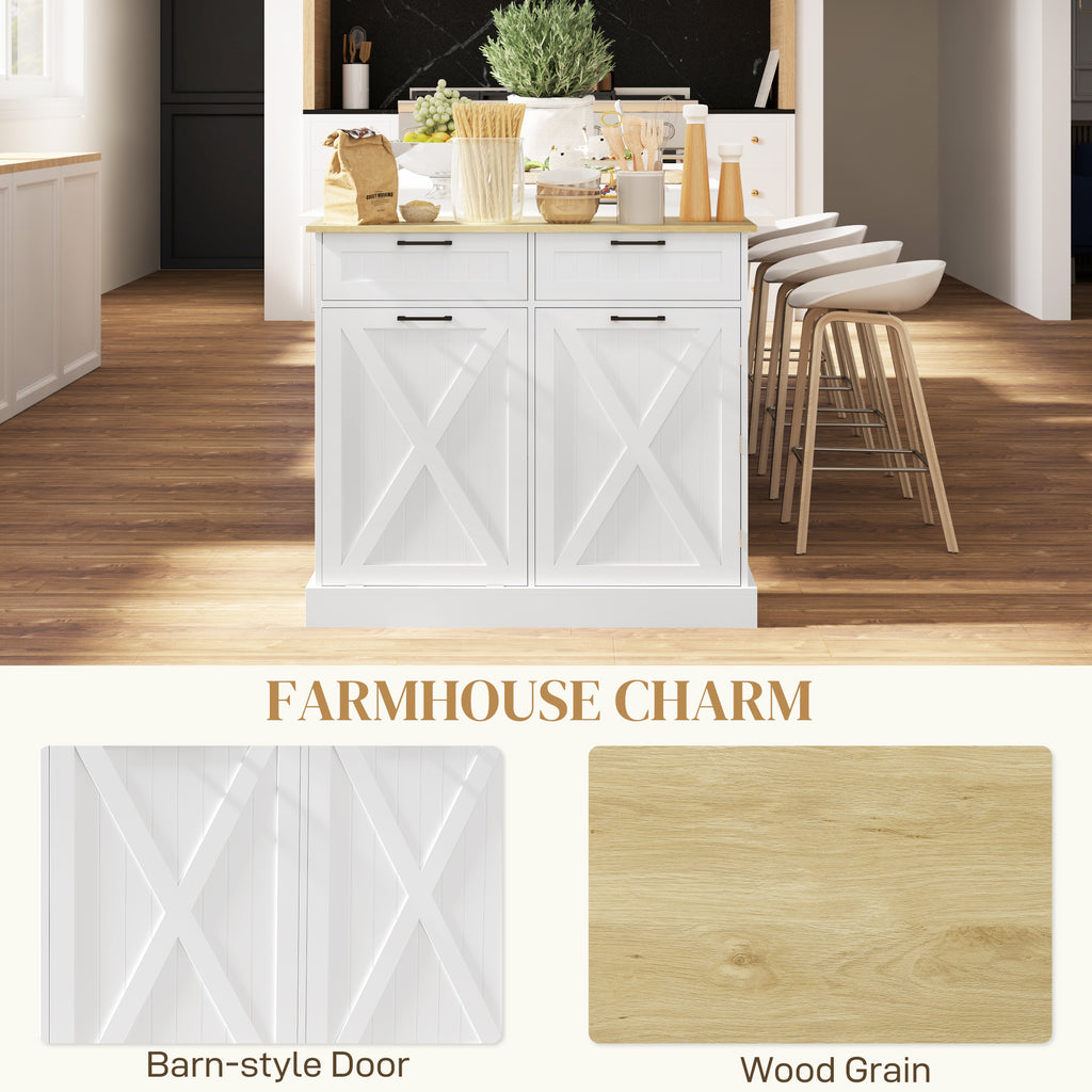 HOMCOM Sideboard with Tilt-out Trash Bin, Farmhouse Kitchen Sideboard with 2 Drawers, Adjustable Shelves, Door Racks, White