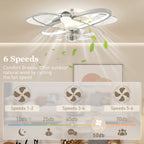Ceiling Fan with Light and Remote, 3 Colour Temperatures, LED Mount Ceiling Fan Light for Bedroom, Silver Tone