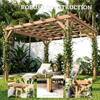 Outsunny 3 x 3 m Wooden Pergola Kit, Decorative Garden Gazebo Shelter with Stable Structure for Climbing Vines, Dark Brown