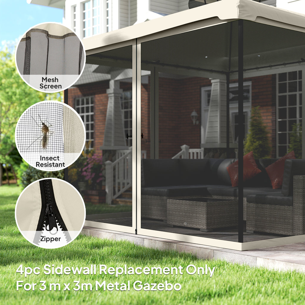 Outsunny 302 x 207cm Universal Replacement Mesh Sidewall Netting for Patio Gazebos and Canopy Tents, (Sidewall Only) Cream White