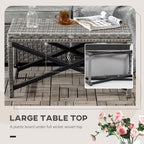 Outsunny Outdoor Coffee Table, Garden PE Rattan Side Table with Plastic Board Under the Full Woven Table Top and X-Shaped Frame for Patio, Balcony, Mixed Grey