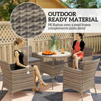 Outsunny Five-Piece Rattan Garden Set, with Two-Tier Table - Grey