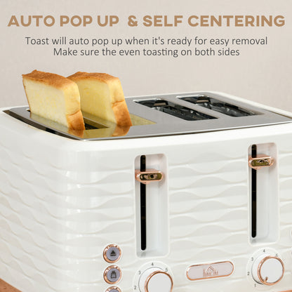 Kettle and Toaster Sets, 3000W 1.7L Rapid Boil Kettle & 4 Slice Toaster with 7 Browning Controls, Defrost, Reheat and Crumb Tray, UK Otter thermostat, Cream White