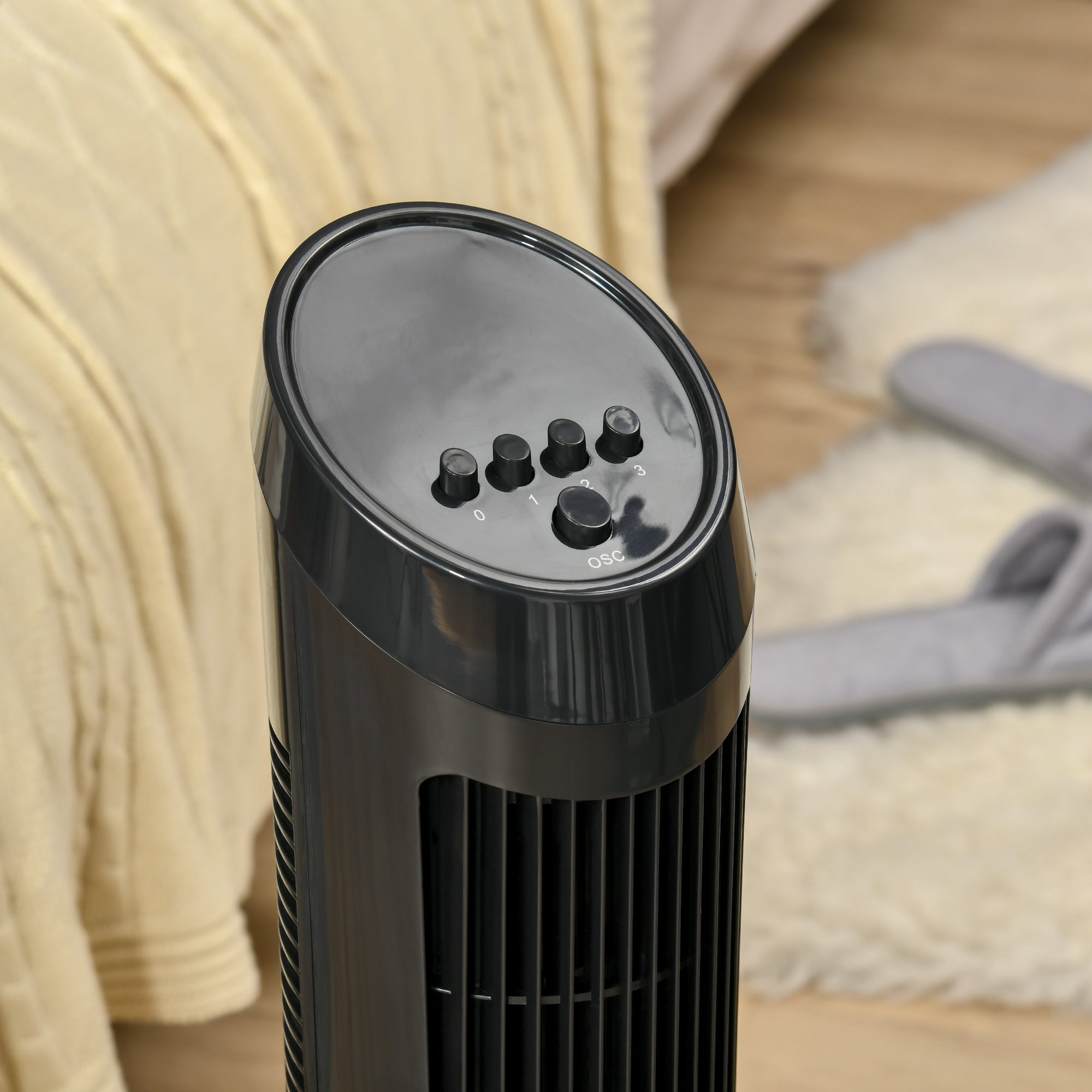 Tower Fan for Bedroom, 30 inch, 6 m/s Powerful Velocity, Standing Floor Fan with 70° Oscillating and 3 Speeds for Home Office Indoor, Black