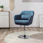 HOMCOM Swivel Accent Chair, Linen Fabric Tub Vanity Chair, Modern Armchair with Adjustable Height and Lumbar Support for Living Room Bedroom Salon Make up Room Dressing Table, Blue