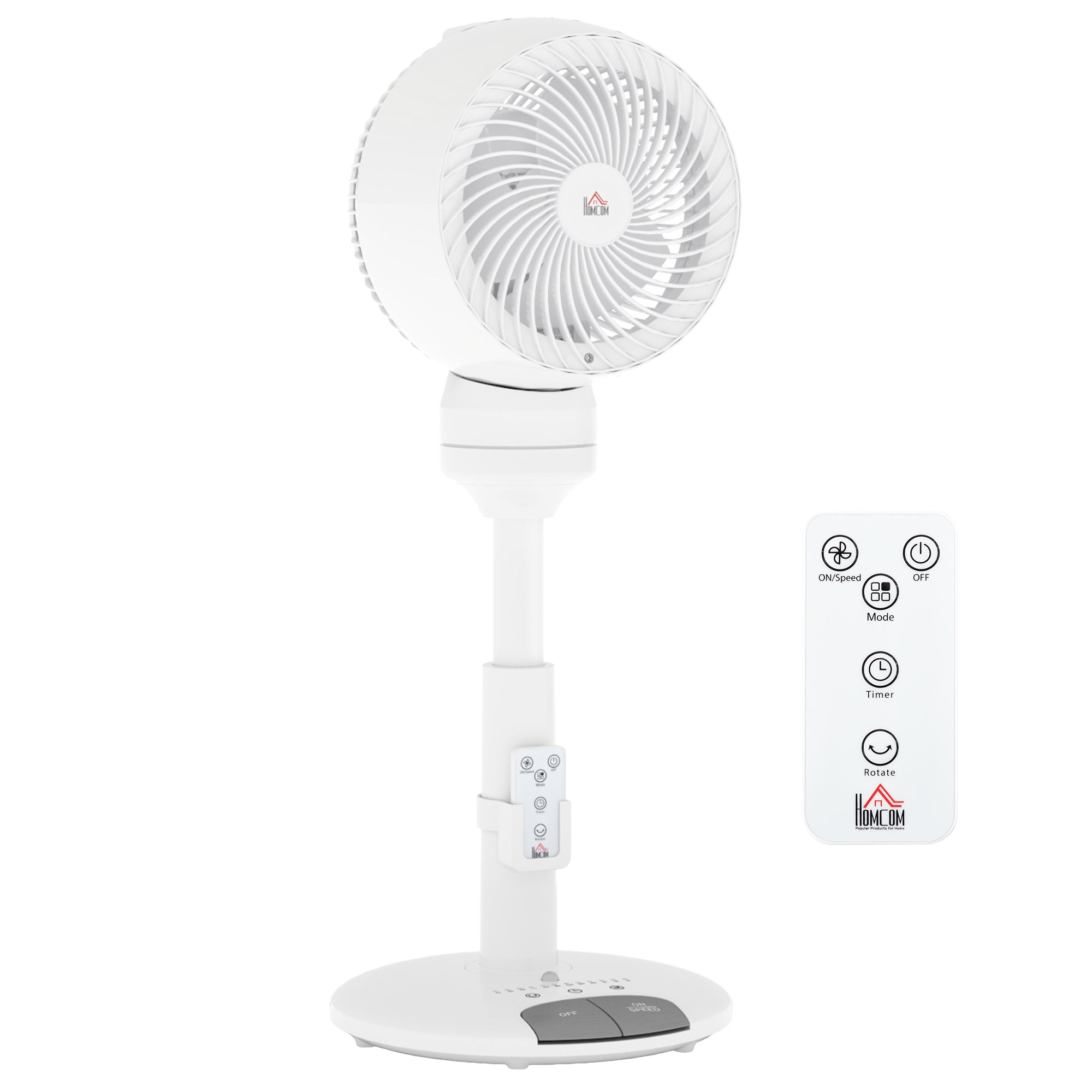 Standing Fan for Bedroom, 28" Pedestal Fan with Remote, 70° Oscillating, 90° Vertical Tilt, 3 Speeds, Adjustable Height, 7H Timer, Foot Button, White