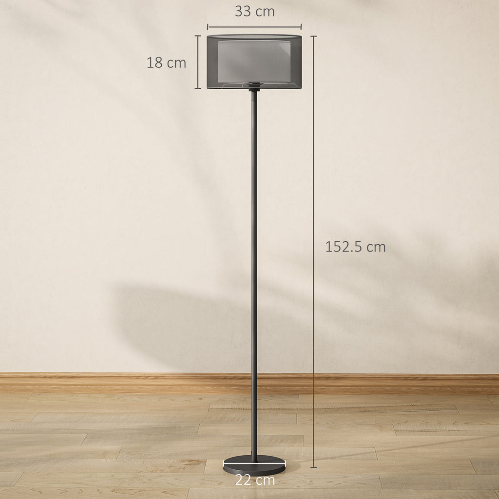 Floor Lamp for Living Room, Modern Standing Lamp with Double Layer Shade & Foot Switch, Minimalist Tall Pole Lampshade for Bedroom, Office, Black