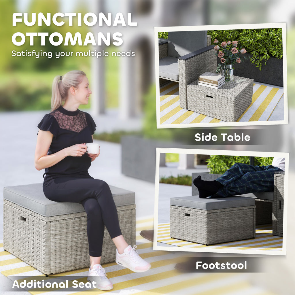 Outsunny 5 Piece Rattan Garden Furniture Set with Storage Table, Footstools, Cushions, Grey