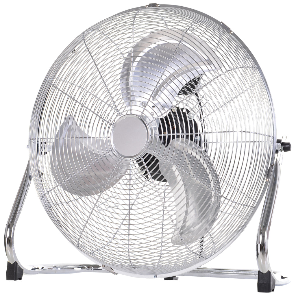 18" Chrome Metal Floor Fan with Tilting, High Velocity, 3 Speed, Portable Gym Fan for Home Office, Silver