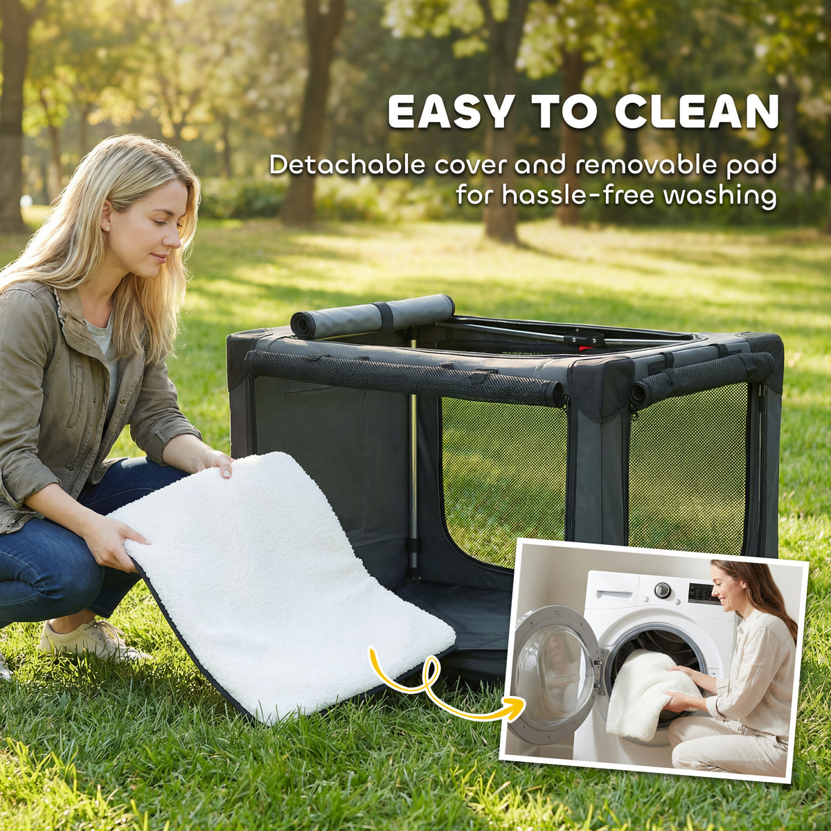 PawHut Soft Dog Crate Pet Travel Crate 90 x 64 x 64 cm with Removable Pad Mesh Window Army Green
