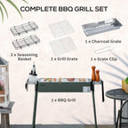 Outsunny Portable Charcoal Barbecue BBQ Grill with Seasoning Baskets and Hooks, Compact Stainless Steel Cooker for Camping Picnic Hiking Garden Party Festival, Dark Green