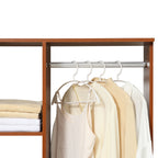 Open Wardrobe on Wheels, Bedroom Wardrobe with Clothes Hanging Rail, 3 Storage Shelves, Mobile Garment Rack for Cloakroom, Hallway, Walnut