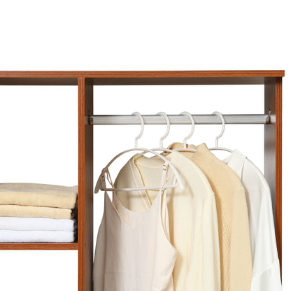 Open Wardrobe on Wheels, Bedroom Wardrobe with Clothes Hanging Rail, 3 Storage Shelves, Mobile Garment Rack for Cloakroom, Hallway, Walnut