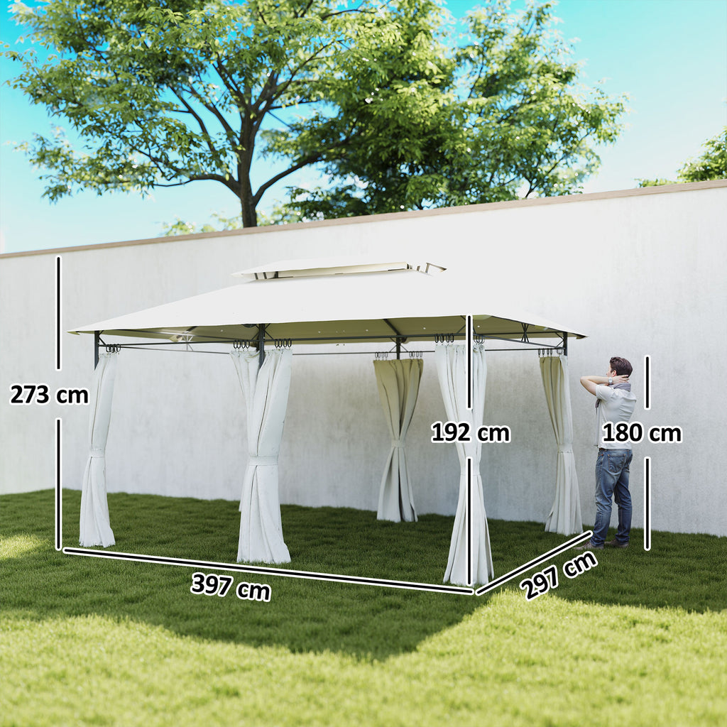 Outsunny 3 x 4m Metal Frame, Two-Tier Roof Gazebo - Cream White