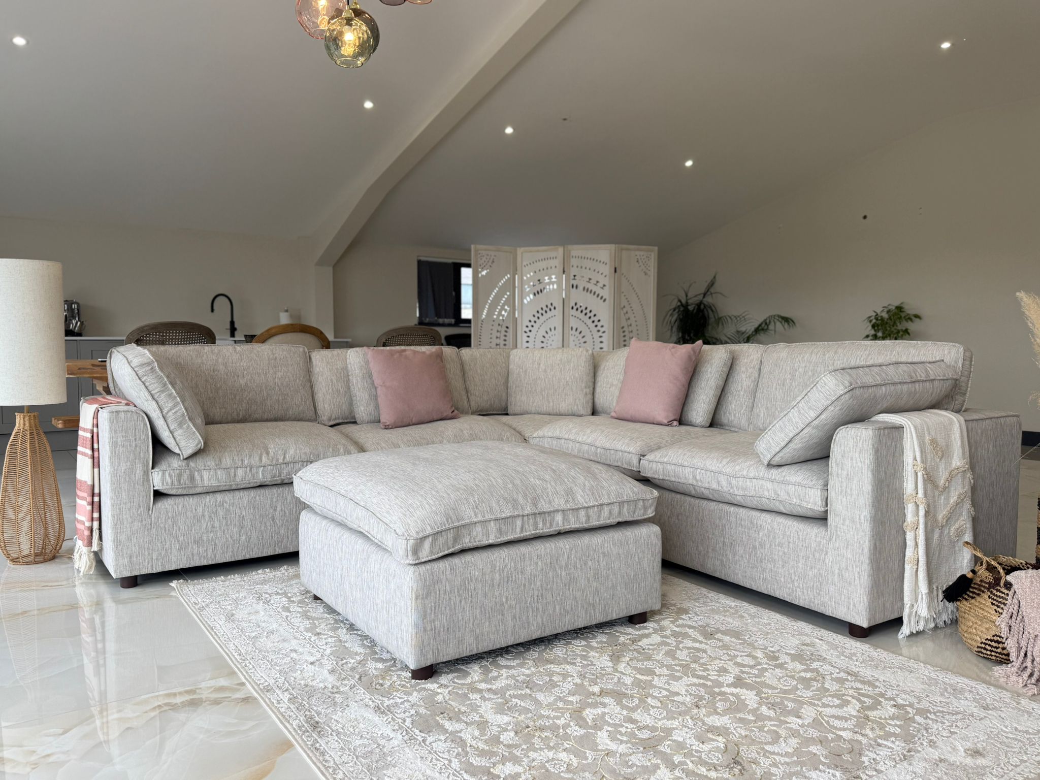 Santorini Sofa Grey Large Corner with Footstool