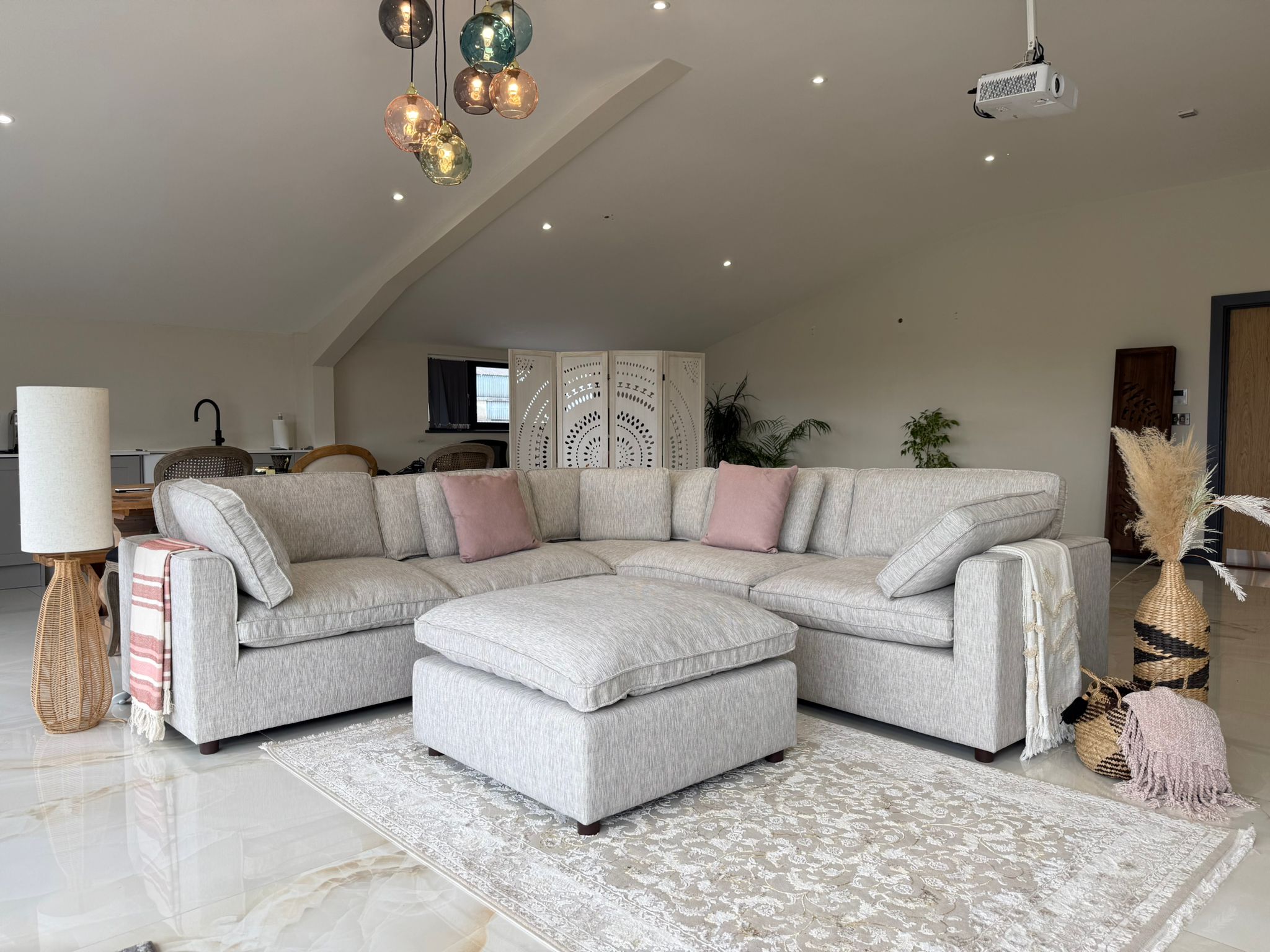 Santorini Sofa Grey Large Corner with Footstool