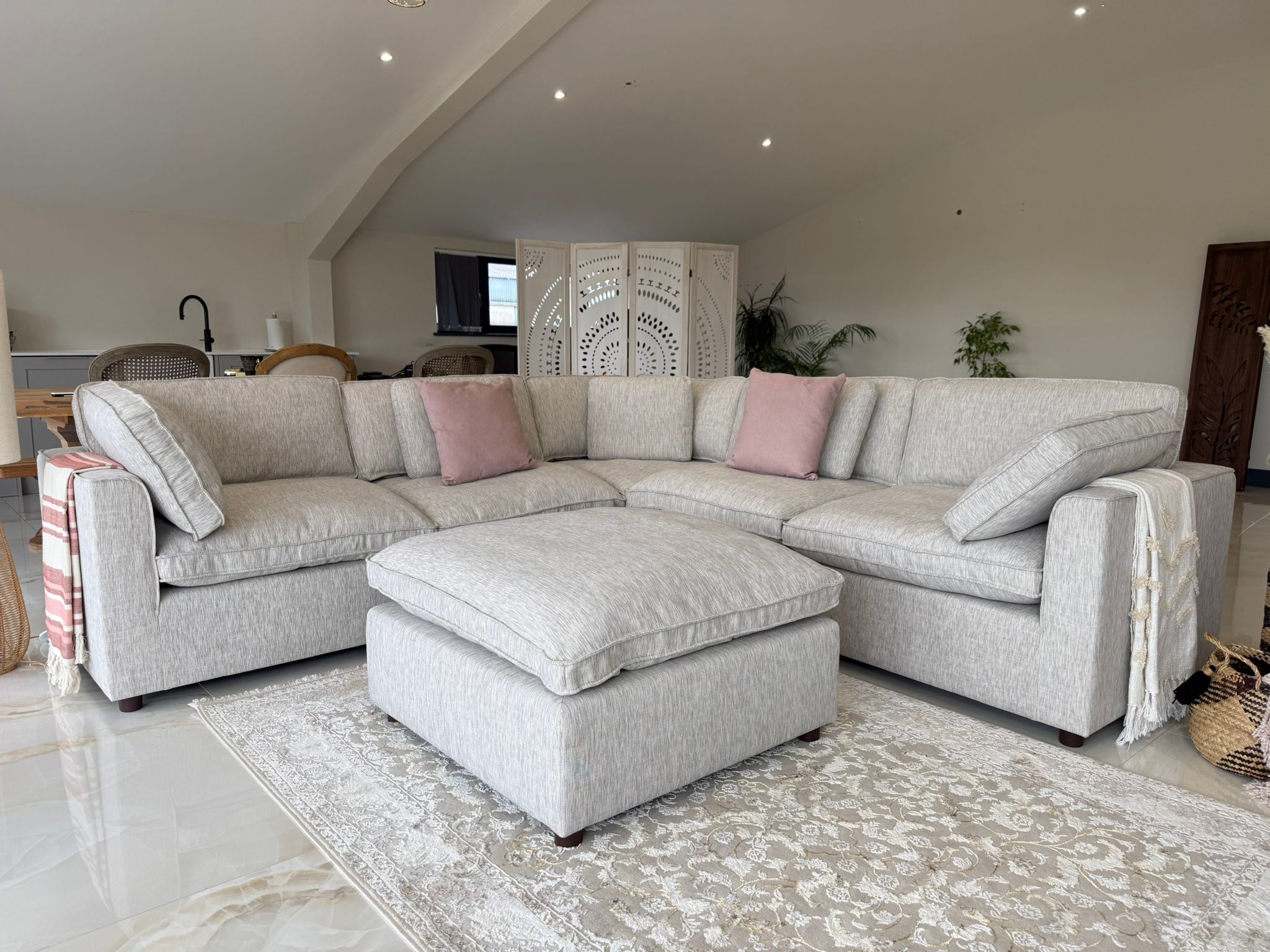 Santorini Sofa Grey Large Corner with Footstool