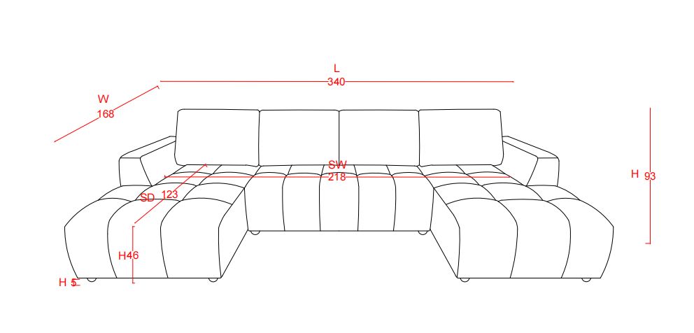 Shanghai Luxury Grey U Shape Corner Sofabed