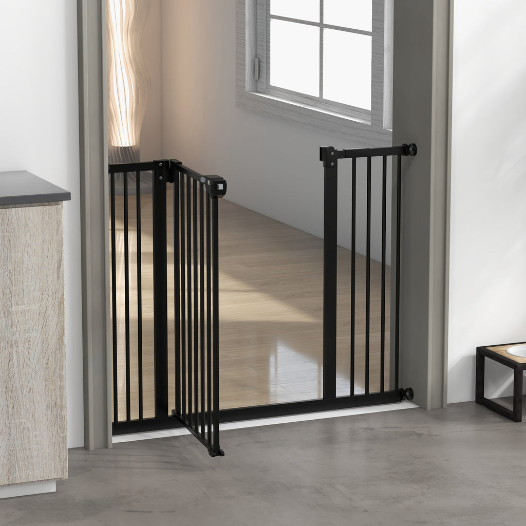 PawHut Adjustable Safety Gate w/ Two Extensions, Four Adjustable Screws, Black