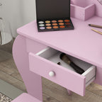 ZONEKIZ Kids Vanity Table with Mirror, Stool, Drawer, Storage Boxes, Cat Design, for Ages 3-6 Years - Pink