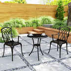 Outsunny 3 Pieces Garden Dining Set for 2, Cast Aluminium Outdoor Dining Set with 2 Armchairs and Round Dining Table with Parasol Hole, Garden Furniture Bistro Set, Bronze Tone