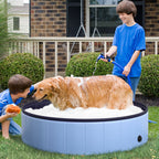 PawHut Foldable Dog Pool for Puppies and Ducks, Thickened PVC Dog Paddling Pool Bath Tub Hard Board, Anti-Slip Bottom and Drainage Hole, 120 x 30cm, Blue