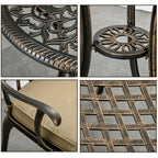Outsunny 3pc Cast Aluminium Garden Bistro Set for 2 with Parasol Hole, Outdoor Coffee Table Set Rust Resistant with Cushions, Bronze