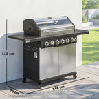 Outsunny 6+1 Burner Gas BBQ Grill, Outdoor Barbecue Trolley with Wheels, Warming Rack, Thermometer, Bottle Opener, Silver Tone