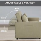 HOMCOM Loveseat Sofa Bed, Convertible Bed Settee with 2 Pillows, Side Pockets, Light Brown