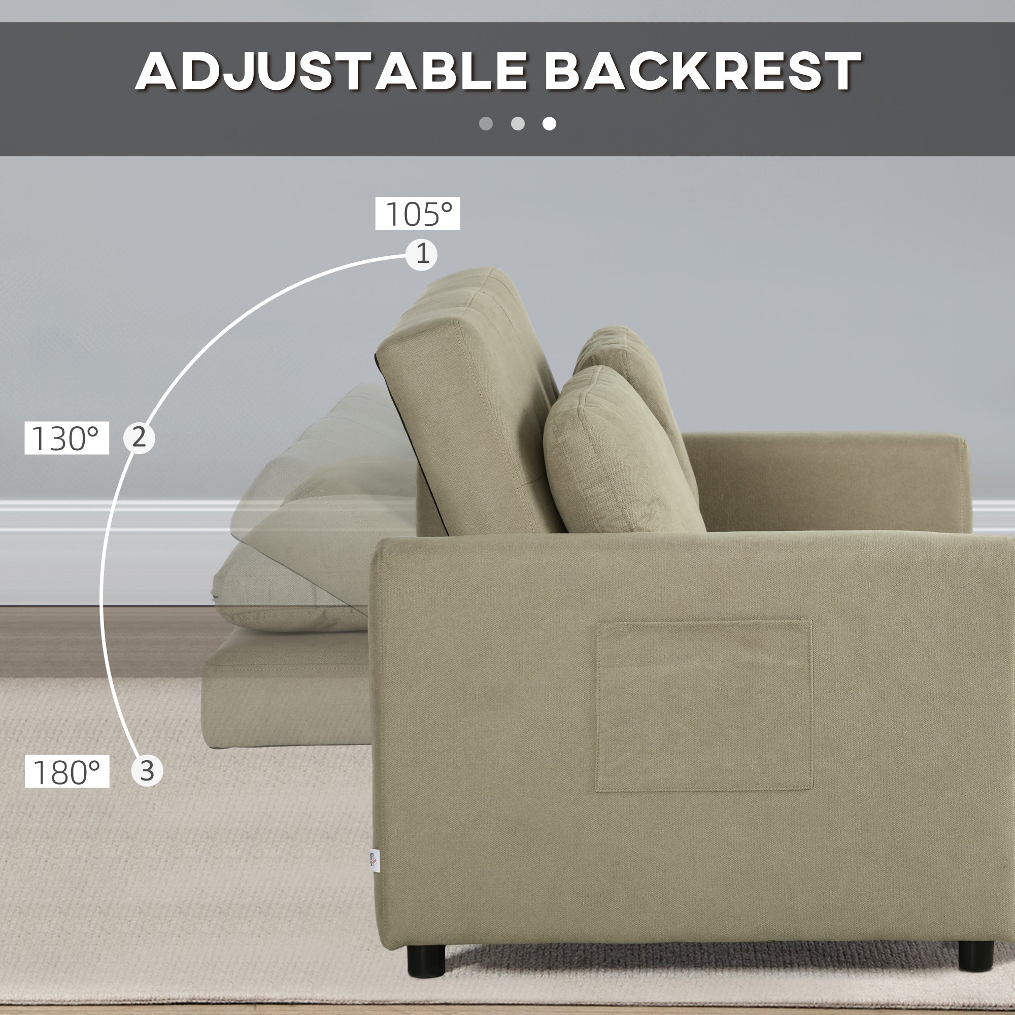 HOMCOM Loveseat Sofa Bed, Convertible Bed Settee with 2 Pillows, Side Pockets, Light Brown