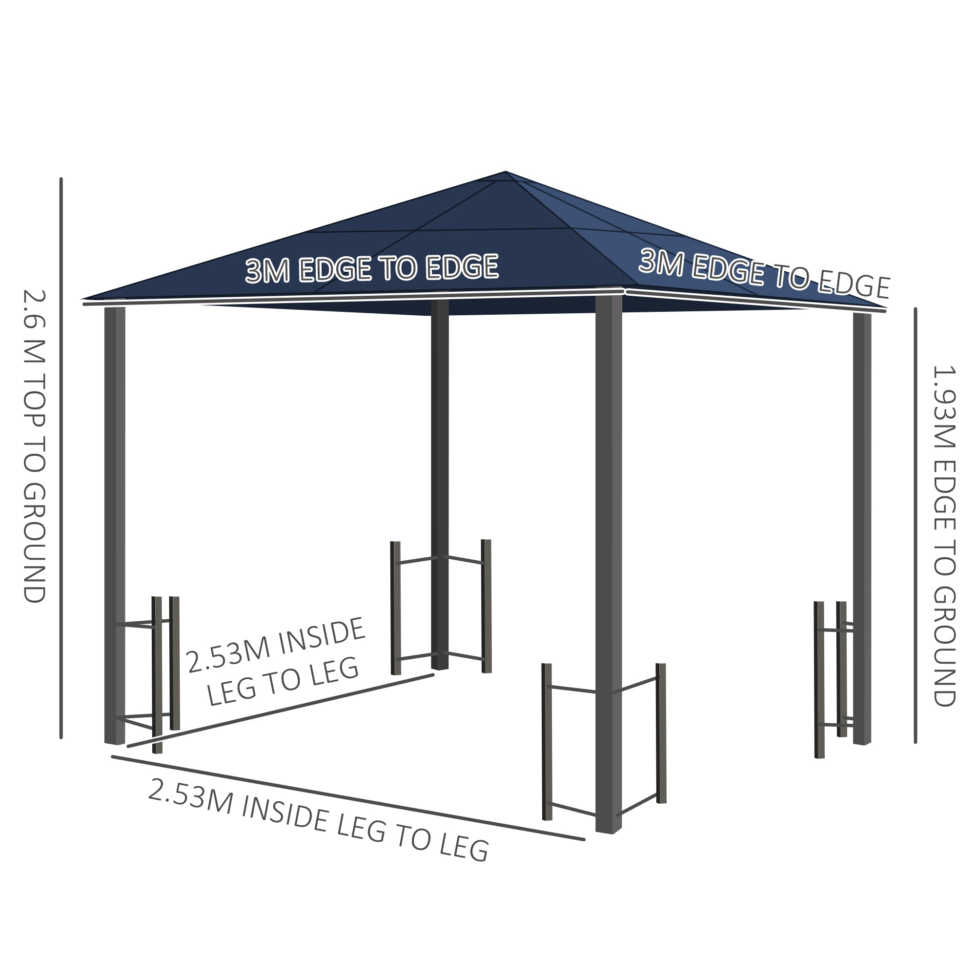 Outsunny 3 x 3(m) Hardtop Gazebo Canopy with Polycarbonate Roof, Alloy Aluminium Frame, Black